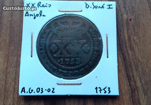 Moeda XX Reis 1753 D. José I - Angola