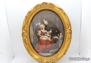 Quadro Oval com retrato da Rainha Marie Antoinette e os seus Filhos Moldura talha dourada