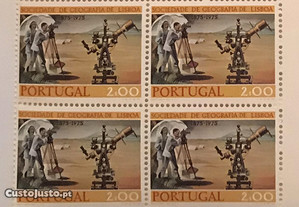Quadra selos 100. aniv. Soc. Geografia Lisboa-1975