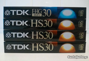 4 TDK (1x E-HG30 + 3 HS30) Cassetes VHS seladas