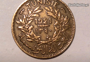 Moeda 50 Centimes 1921 Tunísia Alumínio Bronze