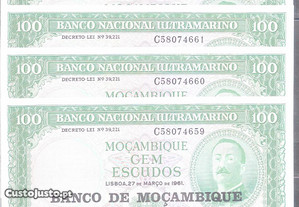 Notas Moçambique 100 Escudos 1961 Num-Seguida