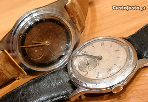2 relógios antigos corda manual aço anos 40