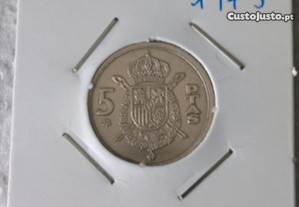 3 Moedas de 5 pesetas e 1 peseta de 1975 - Espanha
