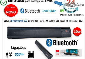 Coluna Bluetooth SoundBar MicroSD USB Jack 3.5 Bateria 10w