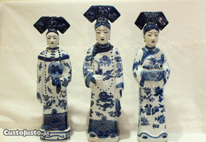 3 Dignatárias Escultura Porcelana Chinesa Dragões 34 cm
