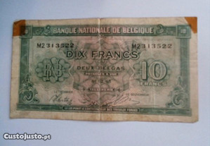 Nota belga de 10 francs, 1943