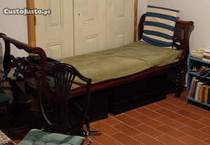 canapé antigo, sofá, chaise longue, madeira maciça, vinhático(?), vintage