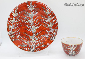Prato e Taça Porcelana Chinesa Qing Kangxi Gengibre