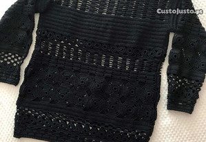 Camisola preta em croché - peça única - T.S /M