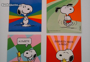 Conjunto de 8 postais do Snoopy, dos anos 80