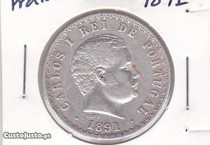 Moeda de 500 reis de D. Carlos I de 1891 em prata
