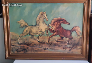 Retro Vintage Antigo Quadro 80x60cm Gravura Dois Cavalos - N. Bonetti