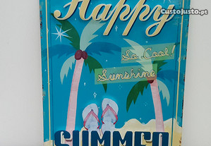 Placa Decorativa 40x28cm Chapa Metal Relevo Happy Summer