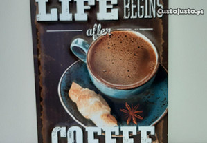 Placa Decorativa 40x28cm Chapa Metal Relevo Life Coffee