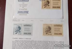 IV Centenário Morte de Camões - Pagela + 2 envelopes + Selos