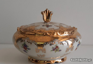 Retro Vintage Antigo Açucareiro Porcelana Dourada Numerada RWK Bavaria