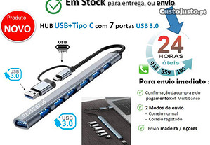 HUB USB + Tipo c com 7 portas USB 3.0