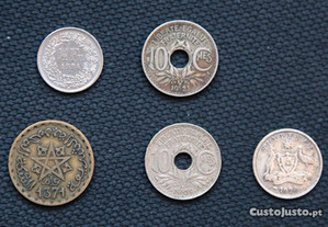 5 moedas - França, Suíça, Marrocos, Austrália