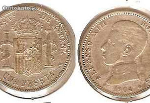 Espanha - 1 Peseta 1904 - mbc prata