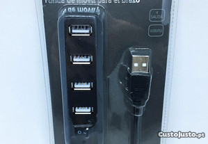 Hub USB 2.0 com 4 entradas/portas - Novo e selado