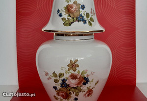 Retro Vintage Antigo Pote Porcelana c/ Grande Tampa Flores Rosas