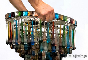 Espectacular candeeiro VINTAGE - estrutura aço Inox - Vidro Colorido