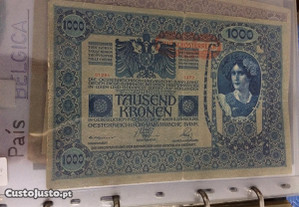 AUSTRIA Nota 1000 Kronen c/ recarga de1902