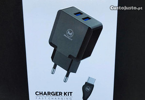 Carregador fast charging 2 USB 3.1A c/ cabo Type-C