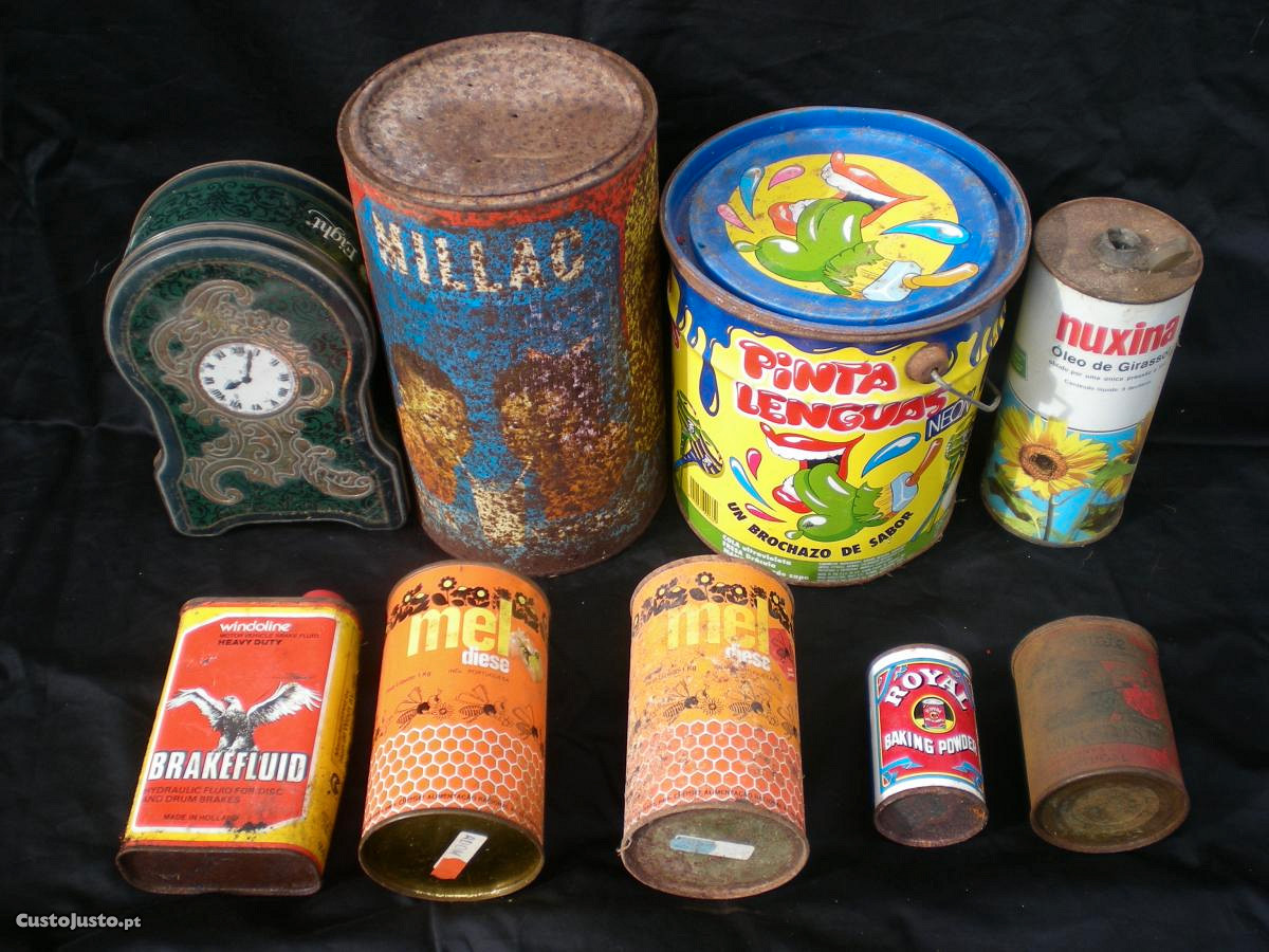 Lote latas antigas metal vintage decoração