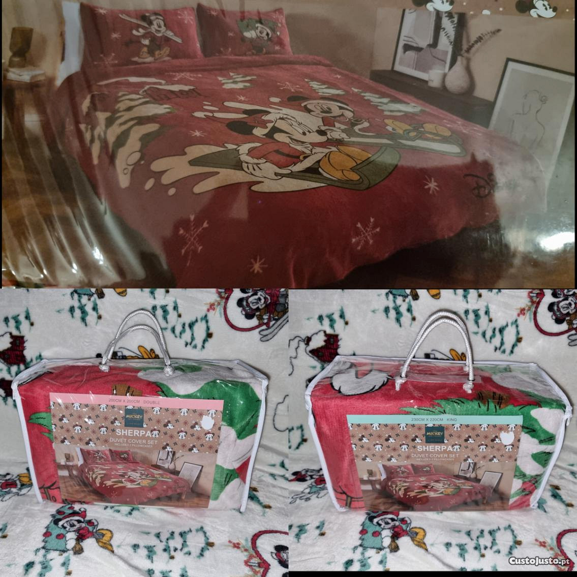 Capa de edredao polar - Disney Minnie e Mickey vestidos de Natal NOVO