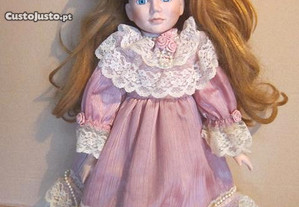 vestido de boneca de porcelana e cabelo cabeleira