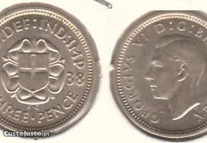 Grã-Bretanha - 3 Pence 1938 - soberba prata