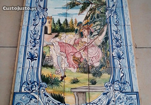 Painel de Azulejos Dama Antiga num Baloiço Quadro Painel Pintado à Mão a cores