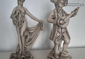 Retro Vintage Antigo 2 Bonecos 25cm Porcelana imitar Pedra Casal Romântico