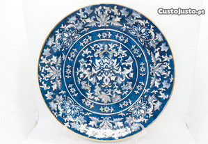 Grande Prato porcelana Chinesa Azul Ouro Floral XIX 31cm