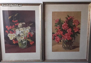 dois quadros com flores, antigos