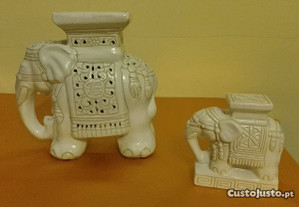 2 Elefantes Cerâmica- Anos 80- Alturas 28cm e 15cm