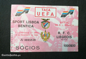 Bilhete de futebol S. L. Benfica / R.F.C. Liegeois
