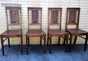 Conjunto 4 Cadeiras Carvalho Couro