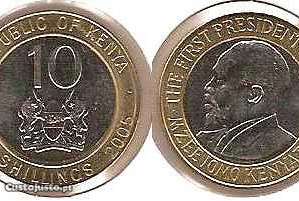 Quénia - 10 Shillings 2005 - soberba bimetálica