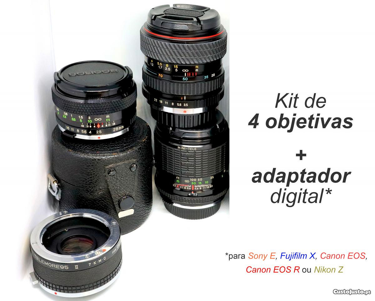 Kit 4 objetivas + adaptador Sony / Fujifilm / Canon EOS / R / Nikon Z