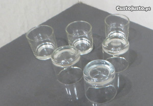 Conjunto 6 Copos / castiçais, para velas pequenas, em vidro Grosso, década 80 - Novos