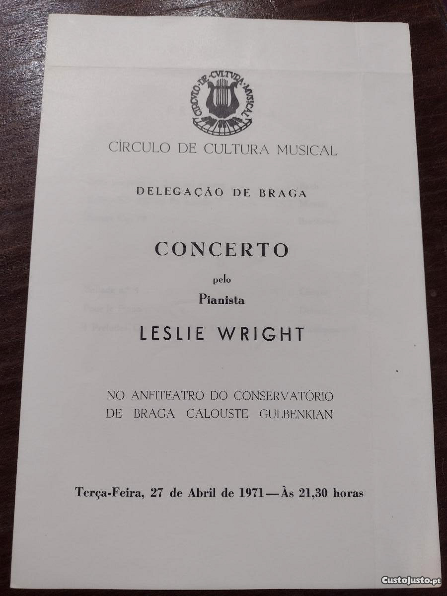 Concerto Pianista Leslie Wright 1971 Programa
