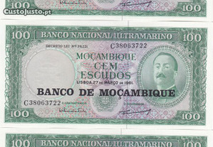 Lote de notas novas de 100$00 de Moçambique