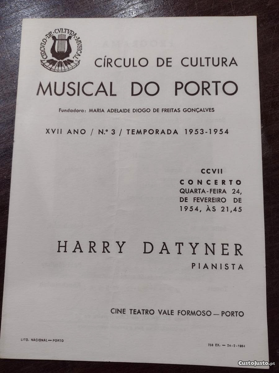 Harry Datyner - Pianista 1954 Programa Autografado