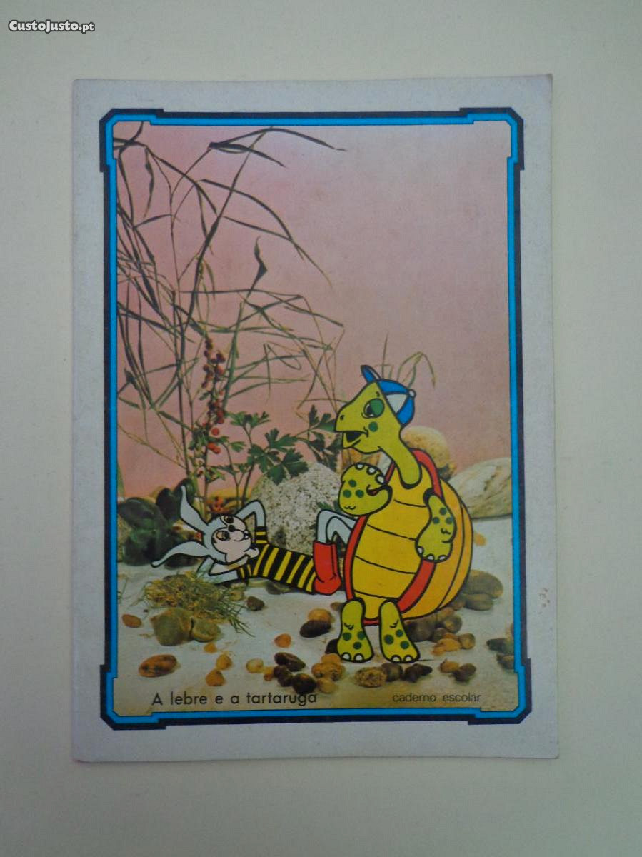 Antigo caderno escolar - A lebre e a tartaruga