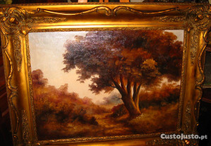 Antiga pintura oleo s/ tela paisagem assinada XIX