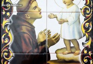 NOVO Painel de Azulejos Santo António Cores 45x30CM Quadro com Imagem do Santo
