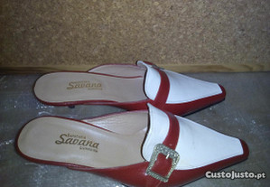 sapatos mules em pele vermelho e branco 36 novos